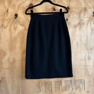 Vintage Black Island Petites 100% Wool Black Midi Pencil Skirt